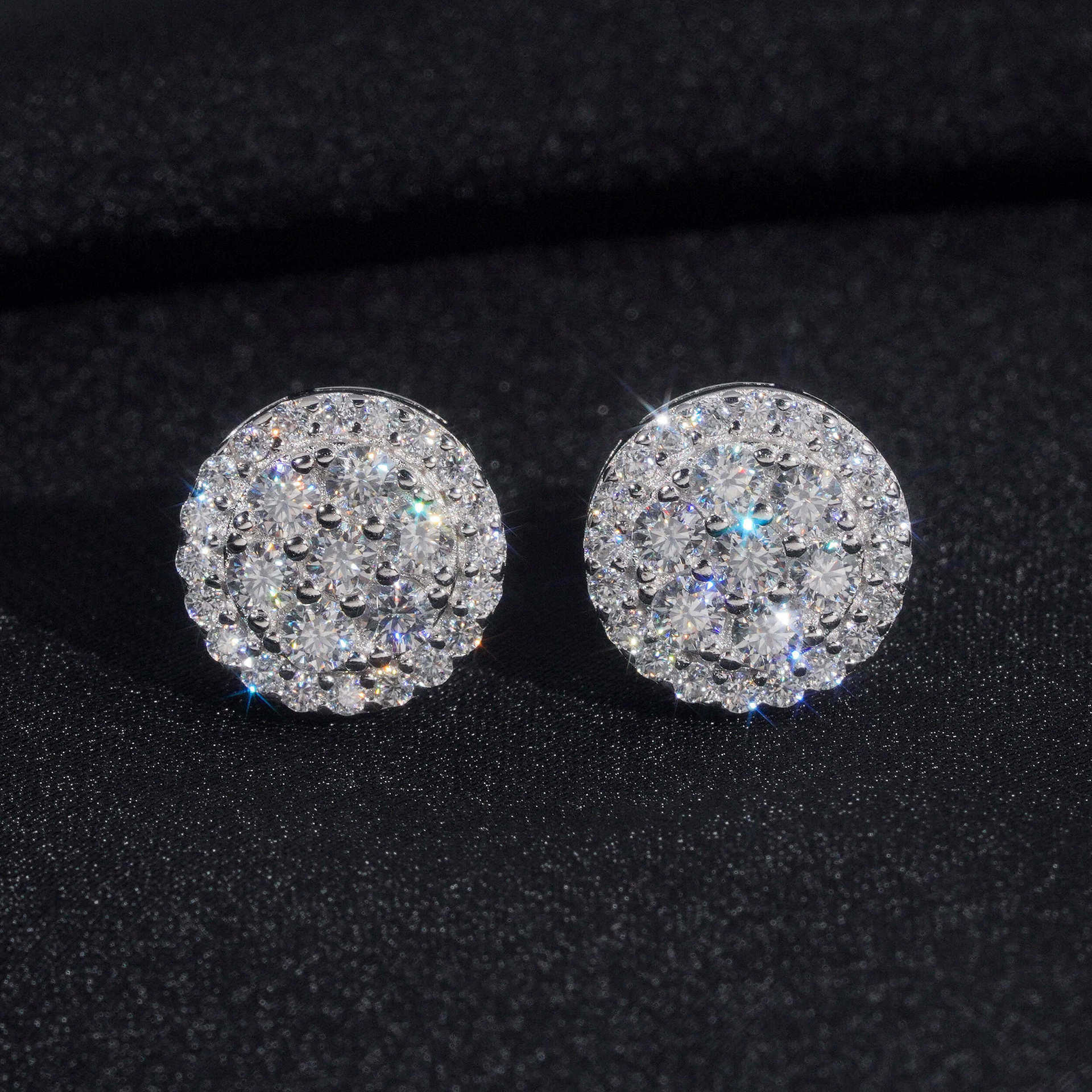 Hot selling 925 silver inlaid D-color moissanite earrings niche round full diamond earrings for men and women