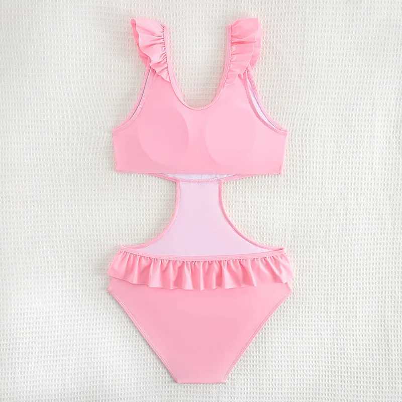Pink Girls One Piece Swimsuit for Kids Childrens Swimwear 8-12 Years Teenage Beach Wear Cut Out Bathing Suit Flower Bodysuit Z250214