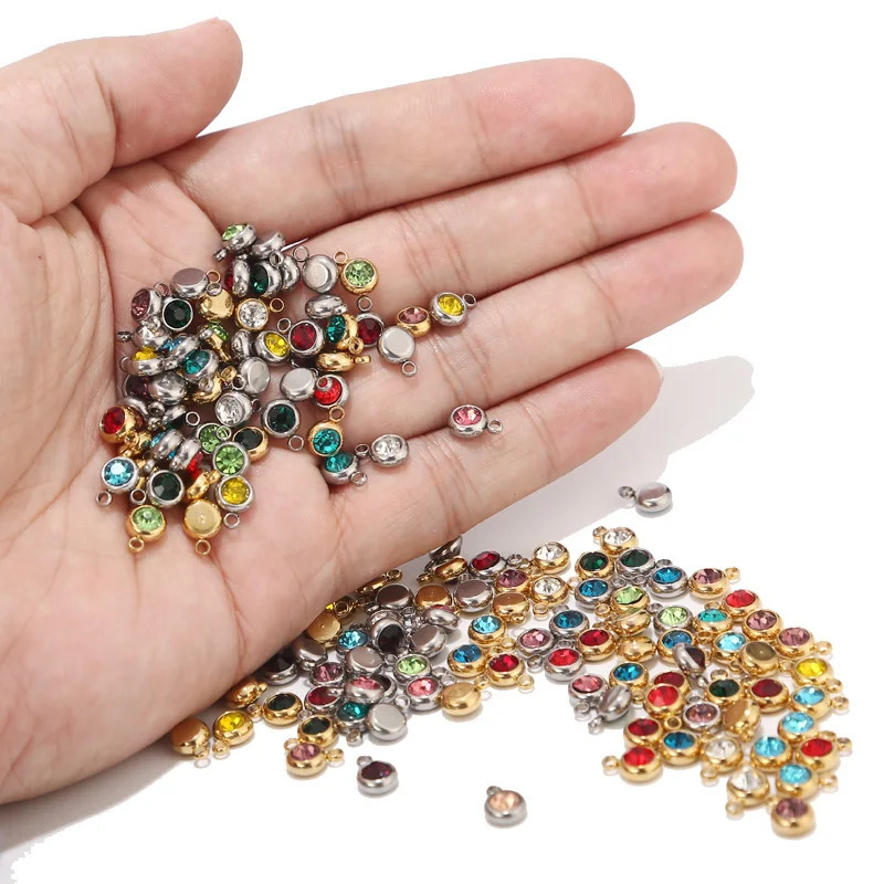 50pcs Stainless Steel 6mm Birthstone Charms 250214