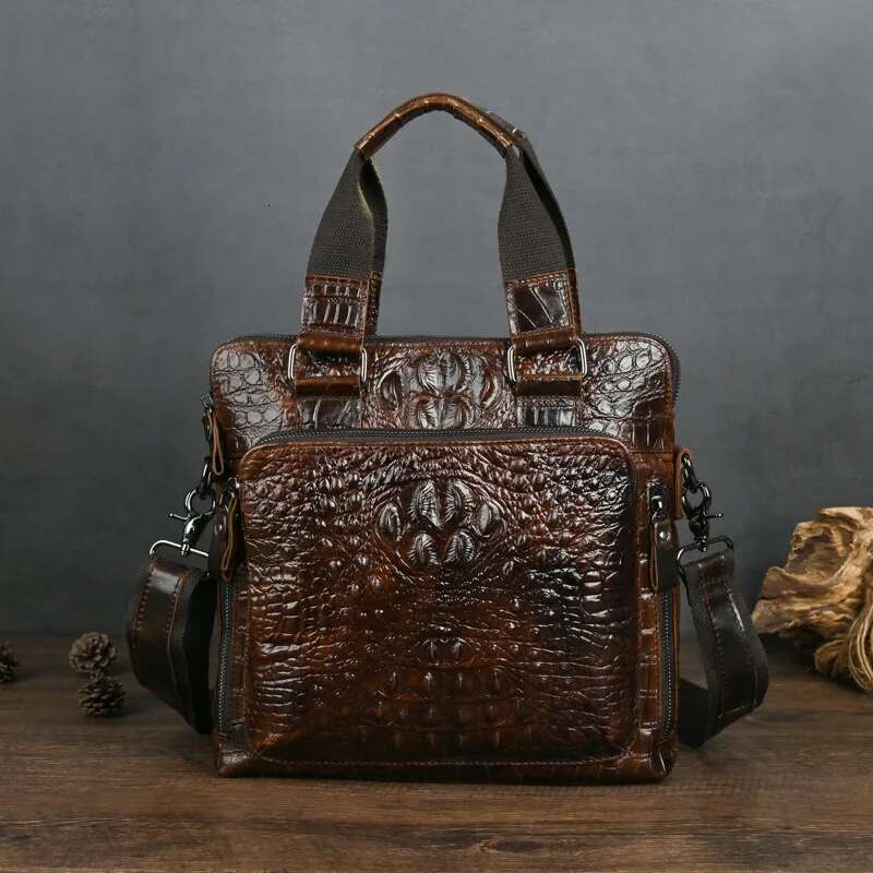 Vintage Men's Shoulder Bags Genuine Leather Male Messenger Bag For A4 Paper Briefcase Large Capacity Travel Handbag