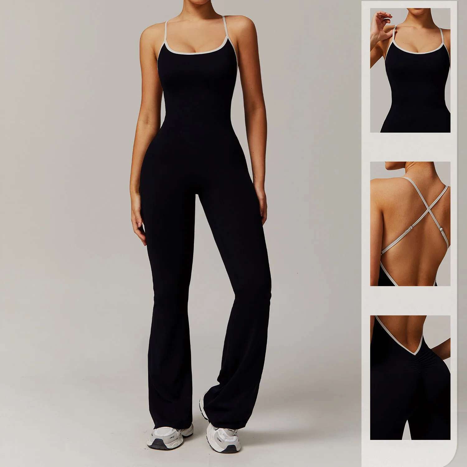 Cloud Sense Cross Back Yoga Jumpsuit Shrink Pleat Slightly Running Exercise Bodysuit Casual Color Clash Workout Fiess Clothing