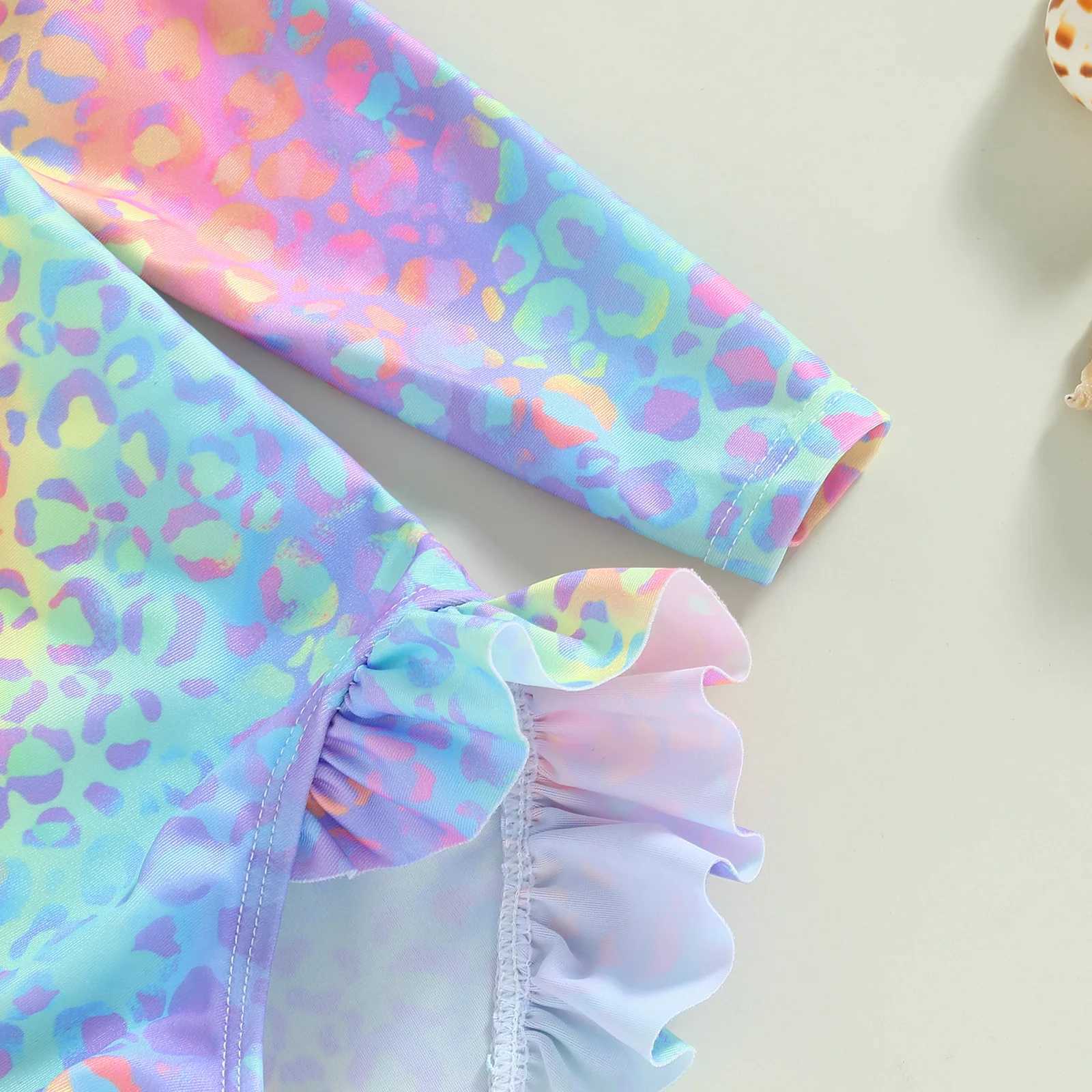 2024 New Toddler Kids Baby Girl Swimsuits Fashion Fish Scale Print Ruffles Long Sleeve Jumpsuit Swimwear Beachwear Bathing Suits Z250214