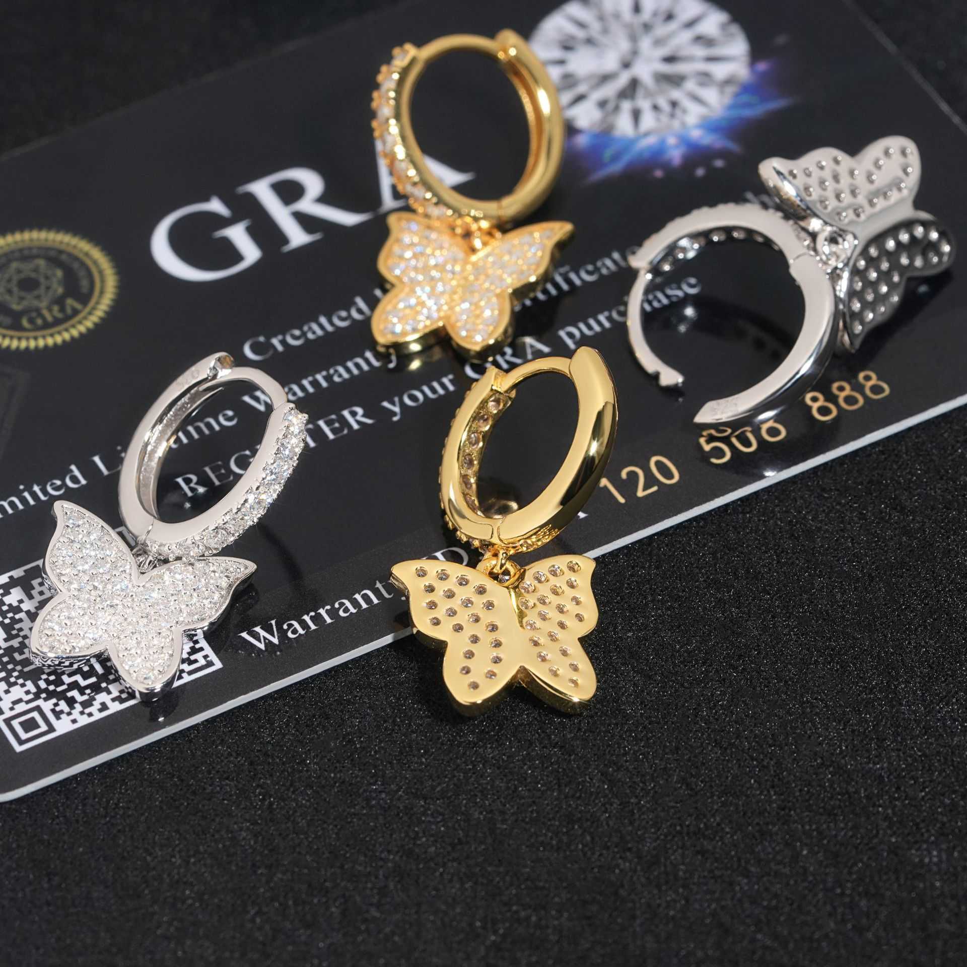 Diamond hair fashion versatile 925 silver full set moissanite butterfly earrings temperament new womens earrings