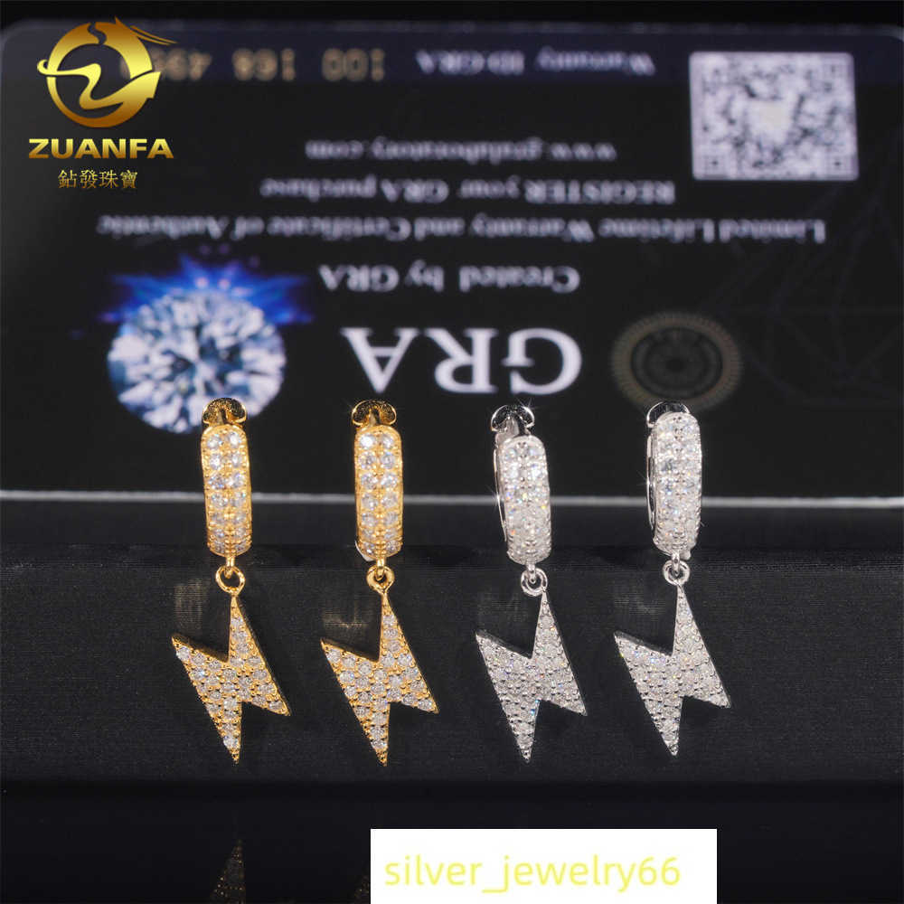 Diamond hair high-end earrings hot selling hip-hop S925 silver moissanite lightning earrings suitable for men and women with GRA