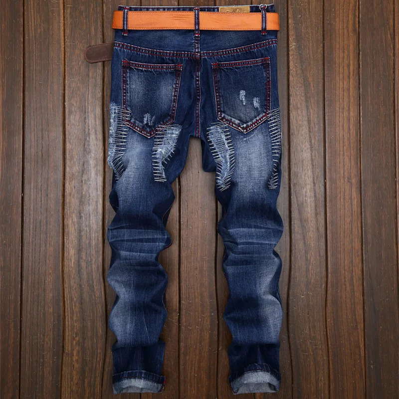 High Quality Straight Denim Motorcycle Jeans Plus Size mens Ripped Style 250210