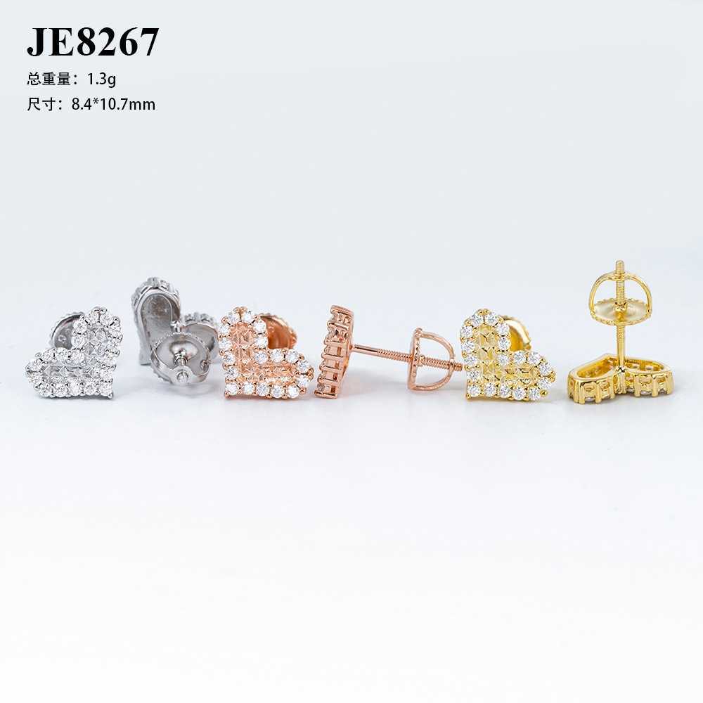 Ladies heart-shaped earrings drainage style 925 silver vv vs moissani fashionable exquisite earrings straight