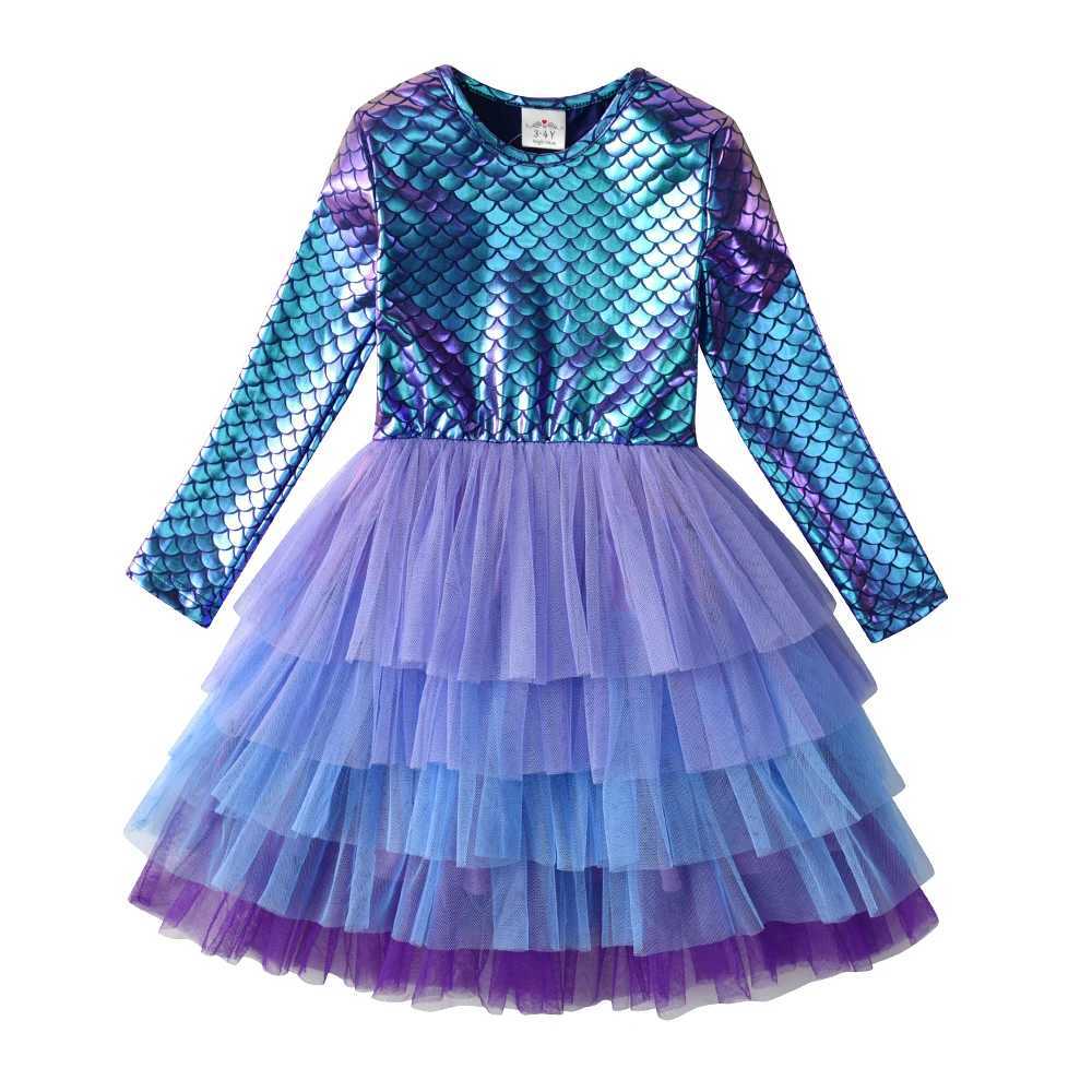 VIKITA Girls Mermaid Print Dress Kids Layered Mesh Tulle Cake Ball Gown Tutu Dresses Girl Par Performance Princess Dress 3-12Y Z250214