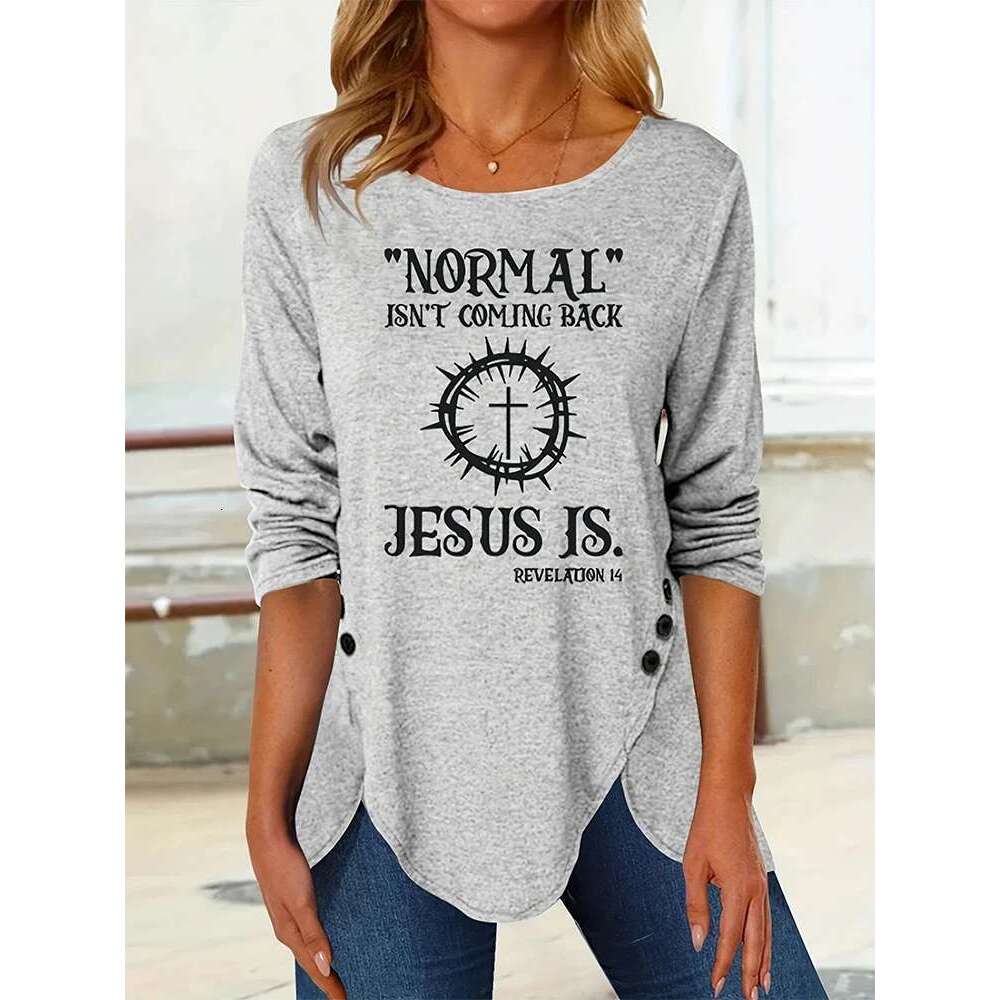 Plus Size Women's Fashion Letter Round Neck T-Shirt Long Sleeve Loose Casual Tops Autumn Best Choice