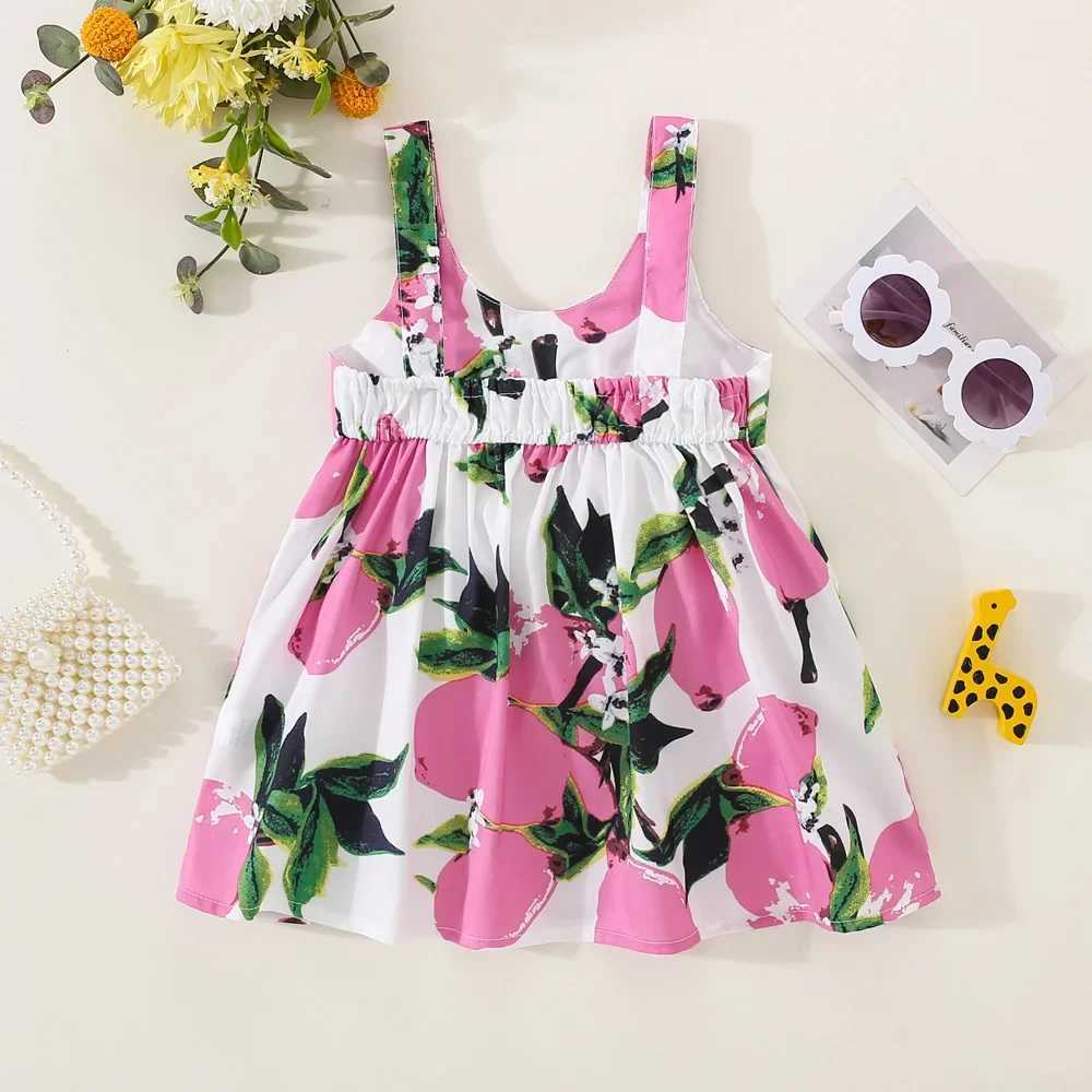 Summer Girls Dress Childrens Sleeveless Lemon Print Bow European and American Sle Suspender Dress Z250214