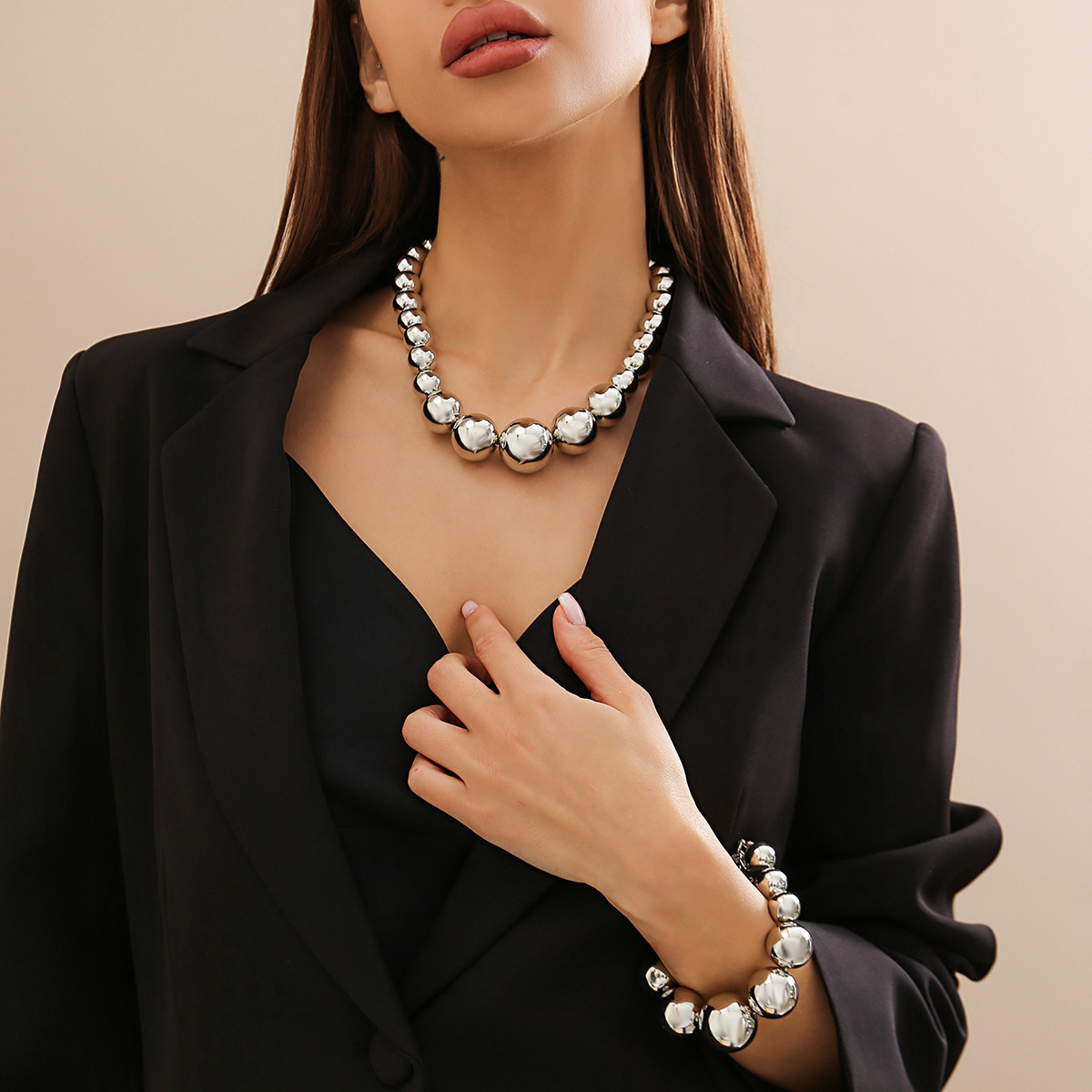 Jewelry fashion Punk Style Geometric Beads Personalized Minimalist Size Beaded Neckchain designer Necklace Ornament