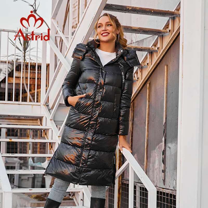 Astrid 2022 New Winter Women's Coat Women Long Warm Parka Bright Fabric Fashion Jacket Hooded Plus Size Female Clothing 9510
