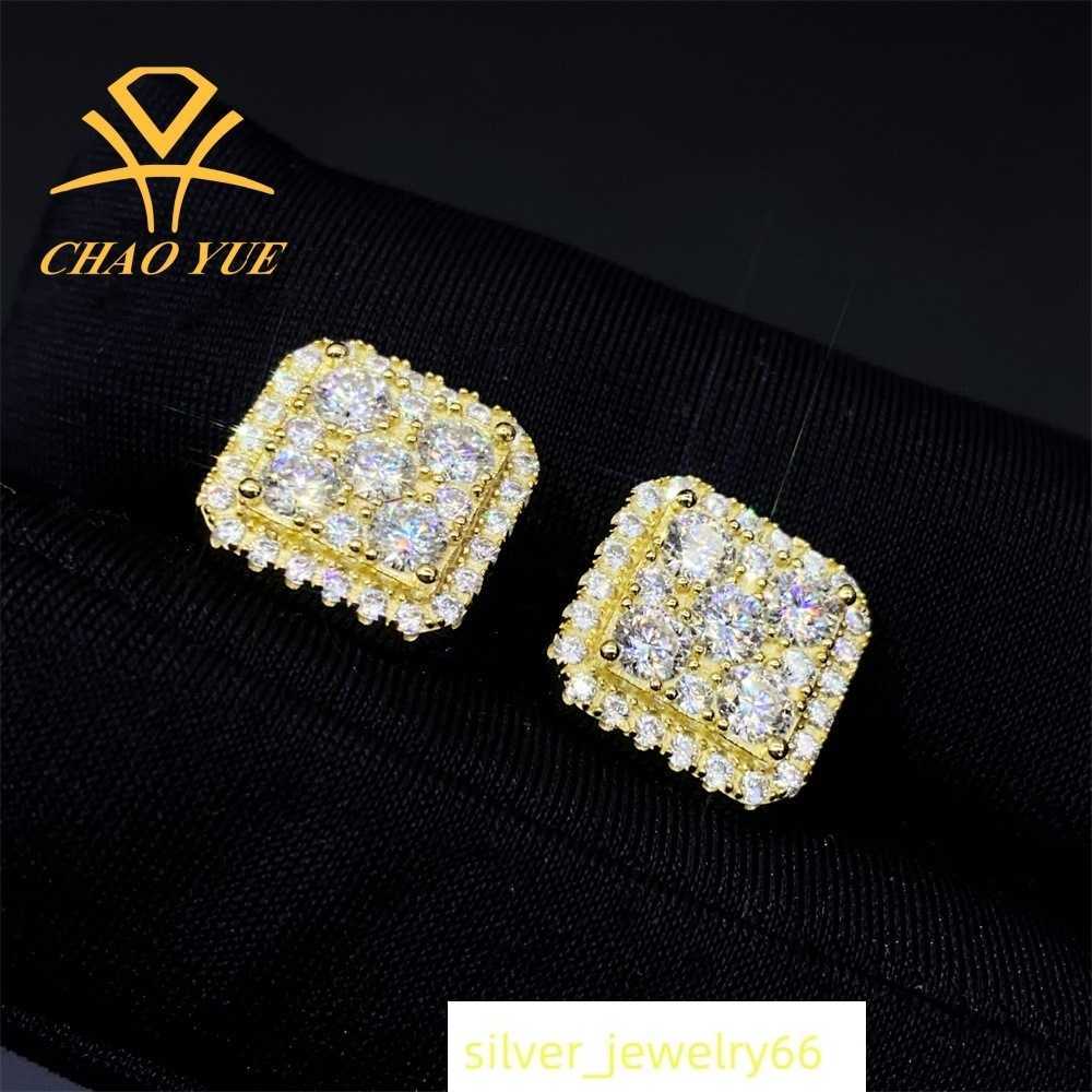 2024 summer new 1.5ct hip-hop vvs fat square 925 silver inlaid 3mm moissanite earrings