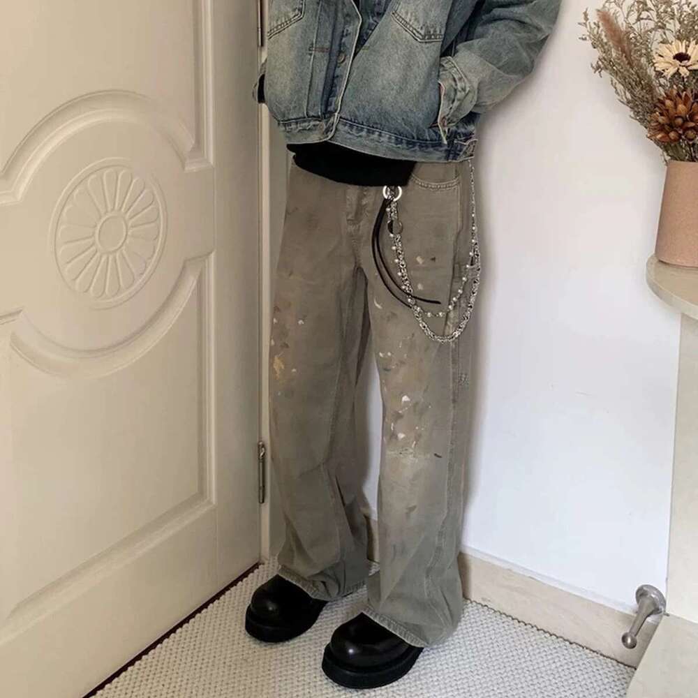 Over Dyed Vintage Ink Splashed Work Pants Mens Streetwear Casual Baggy Cargos Haruku Loose Oversized Trousers