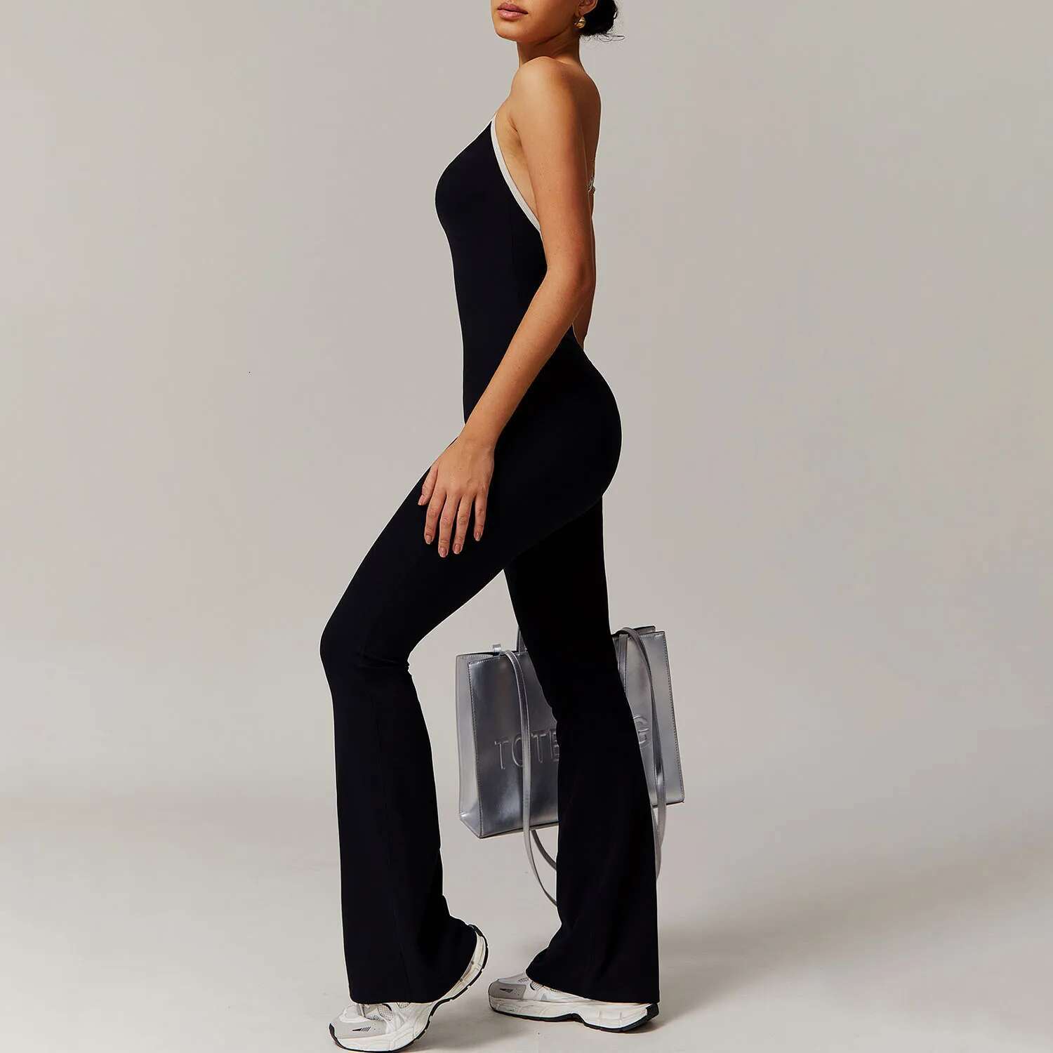 Cloud Sense Cross Back Yoga Jumpsuit Shrink Pleat Slightly Running Exercise Bodysuit Casual Color Clash Workout Fiess Clothing