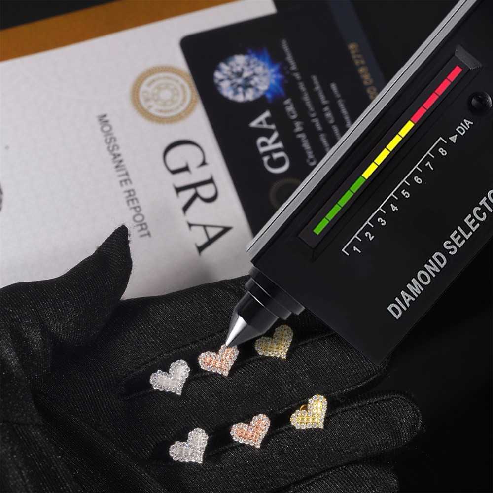 Ladies heart-shaped earrings drainage style 925 silver vv vs moissani fashionable exquisite earrings straight