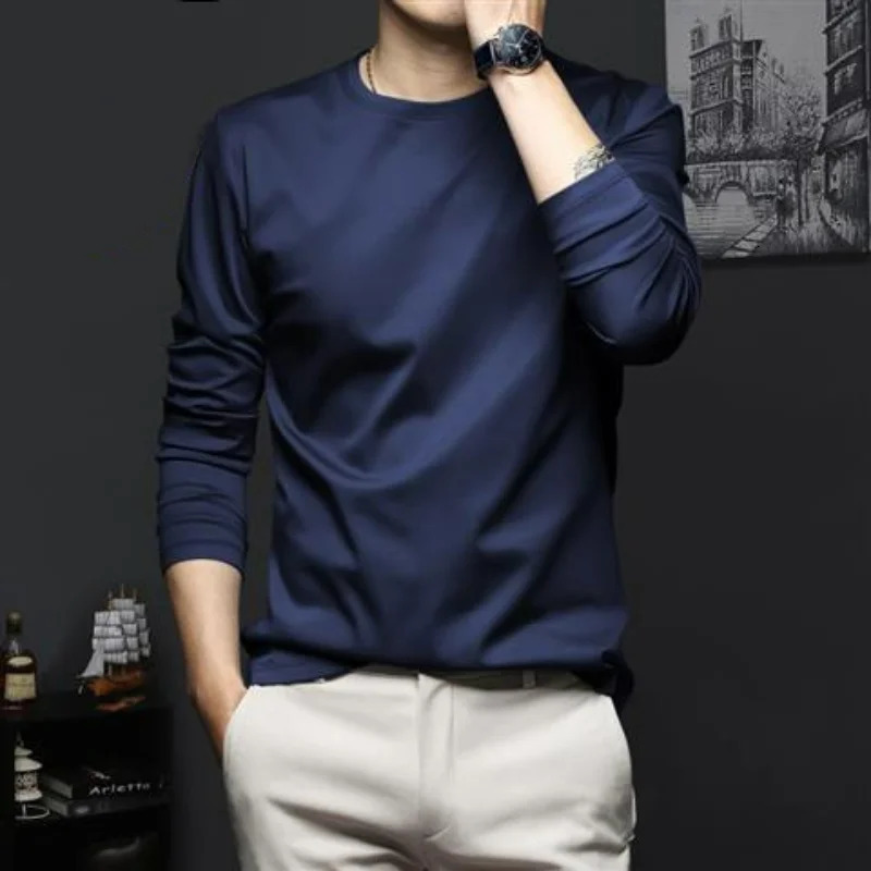 Autumn Promotion Ice Silk Tshirt Mens Korean Casual Versatile Solid Long Sleeve VNeck Fashion Slim Thin Top 250108