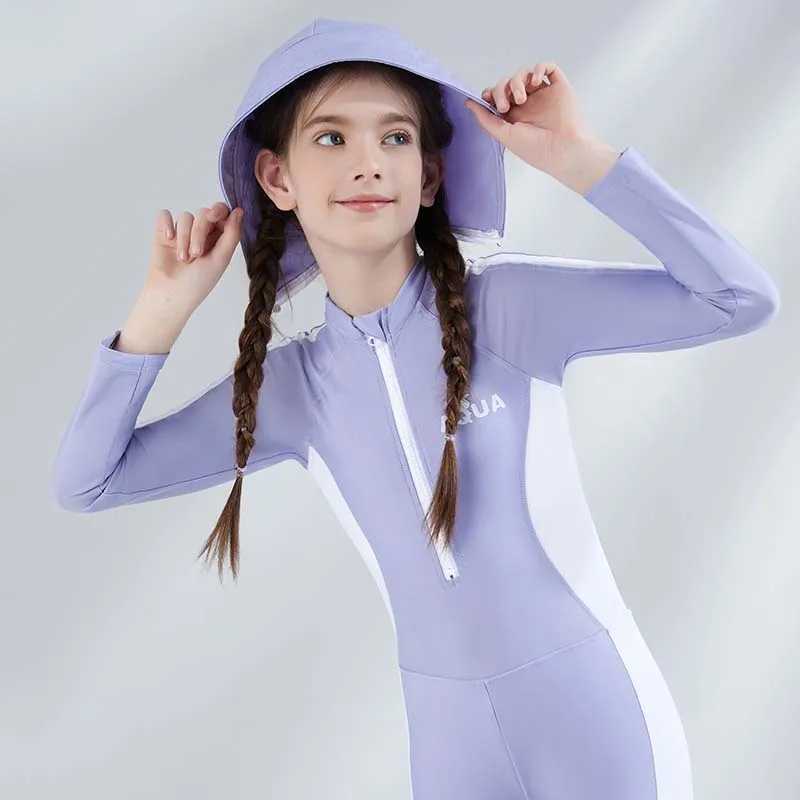 AquaPlay One-Piece Swimsuit for Children Hooded Quick Drying Sports Swimwear Fitness Beach Swimming Surfing Clothes Diving Z250214
