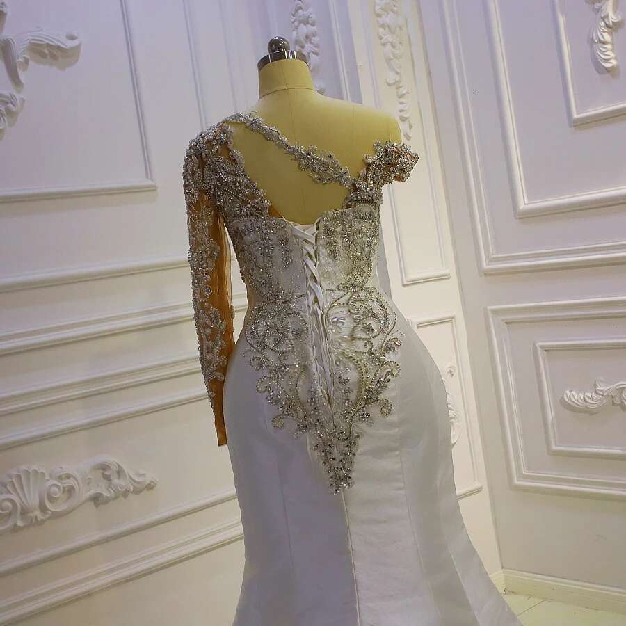 Custom Amanda New Design One Shoulder Beaded Spot With Detachable Skirt Bridal Dress