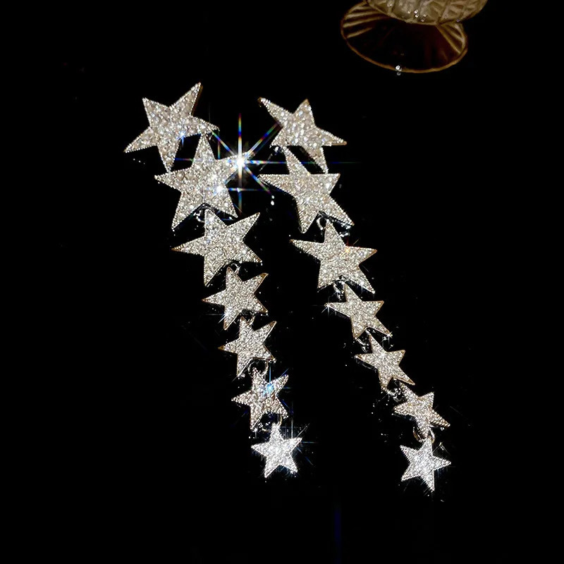 Inlaid Rhinestone star tassel earrings for women lightweight stylish high-end and jewelry with hanging ears 250110