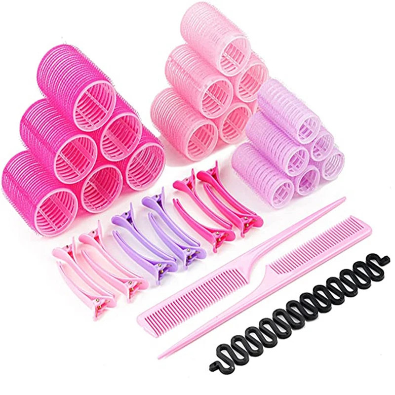 33pcs S/M/L Hair Rollers Self Grip Holding Self-Adhesive Air Bangs Curling Roller Natural Curlers Heatless Curling Styling Tools 250207