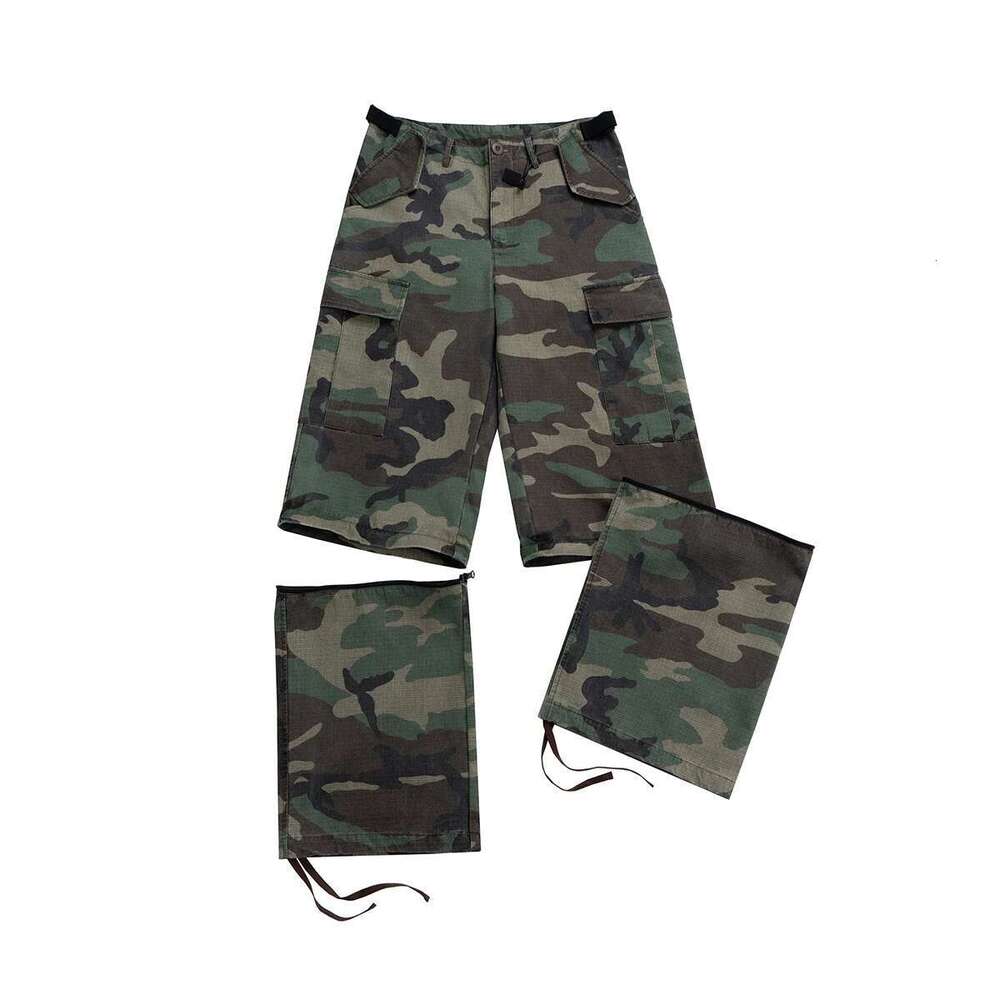Knee Detachable Wide Leg Patchwork Camouflage Cargo Pants For Men And Women Straight Contrast Color Baggy Oversized