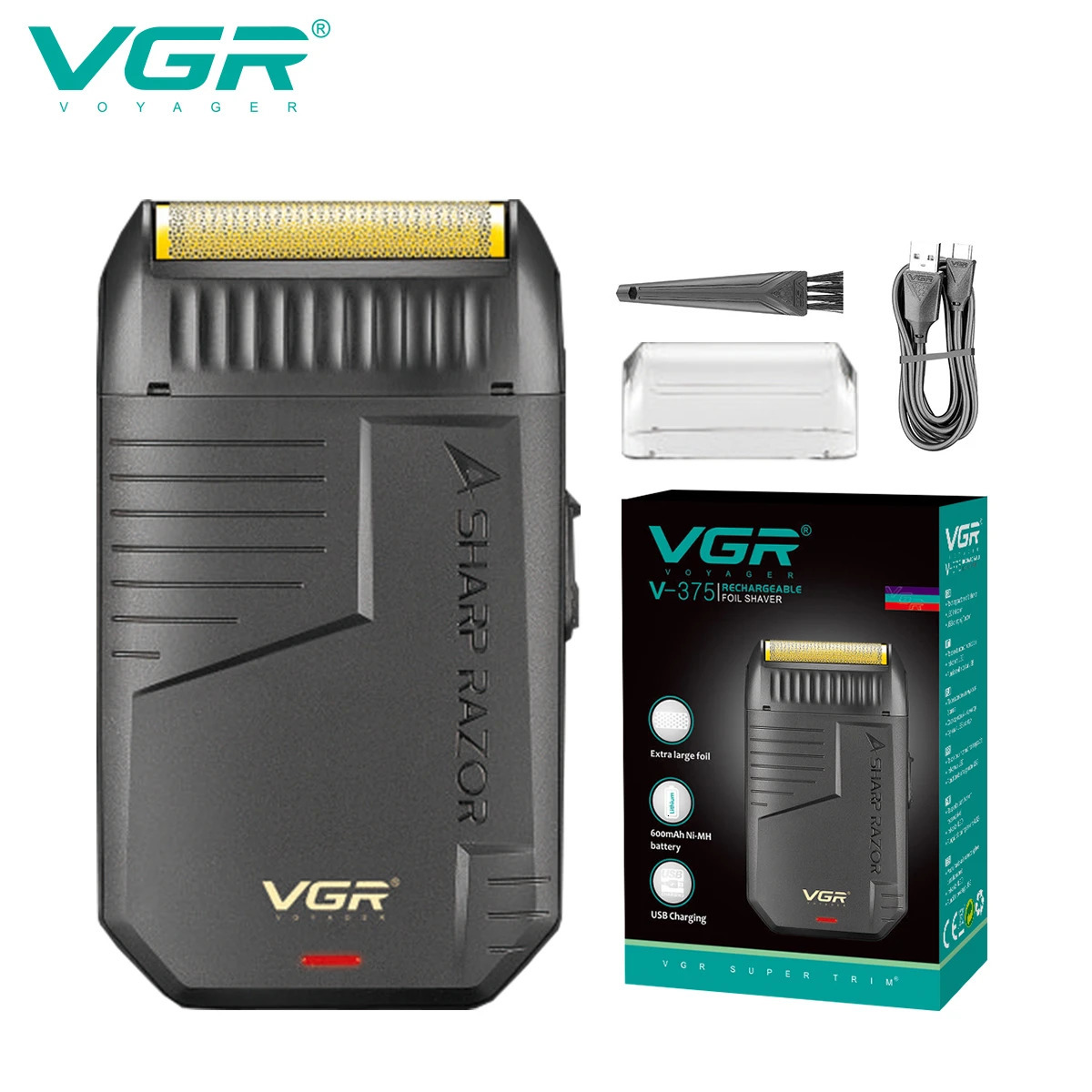 VGR Razor Rechargeable Razor Professional Beard Trimmer Electric Trimmer Reciprocating Shaver Finishing Shaver for Man V-375 250211