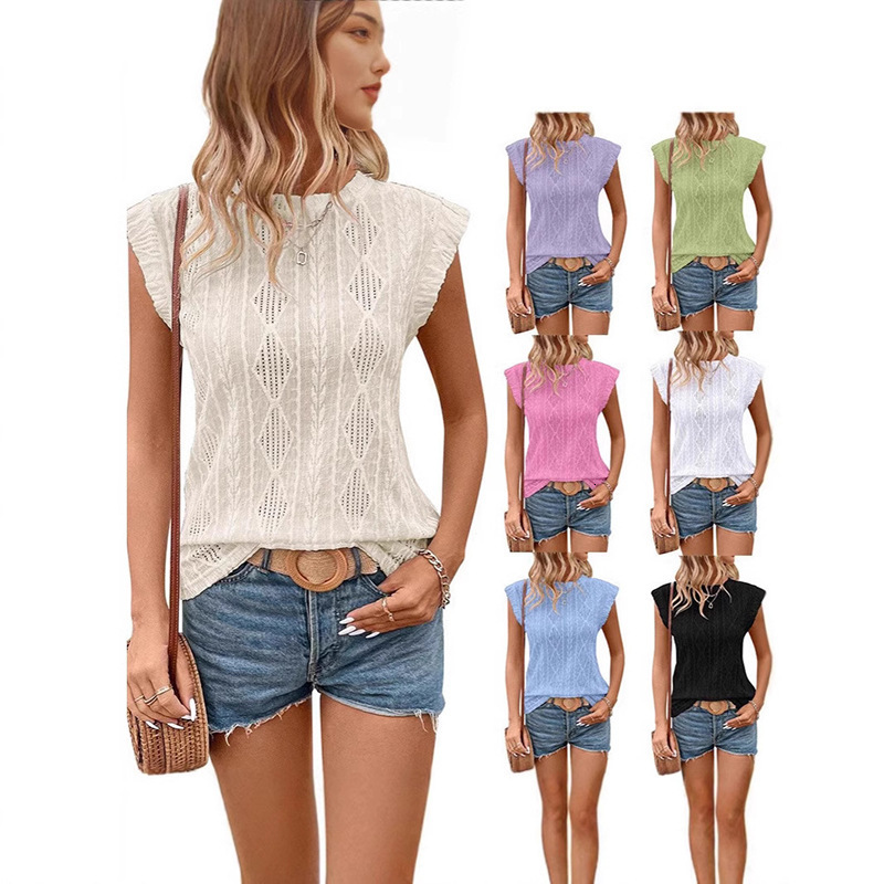 Designer Fashion 2025 Summer New Women Round Neck Jacquard Short Sleeve Loose T-shirt Tank Top