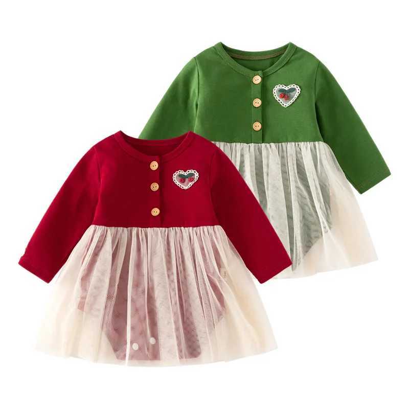 2025 Ins Spring Autumn Baby Girls Wrapped Dress Cotton Princess Mesh Patched Newborn Girls Dress Long Sleeve Infnat Girls Dress Z250214