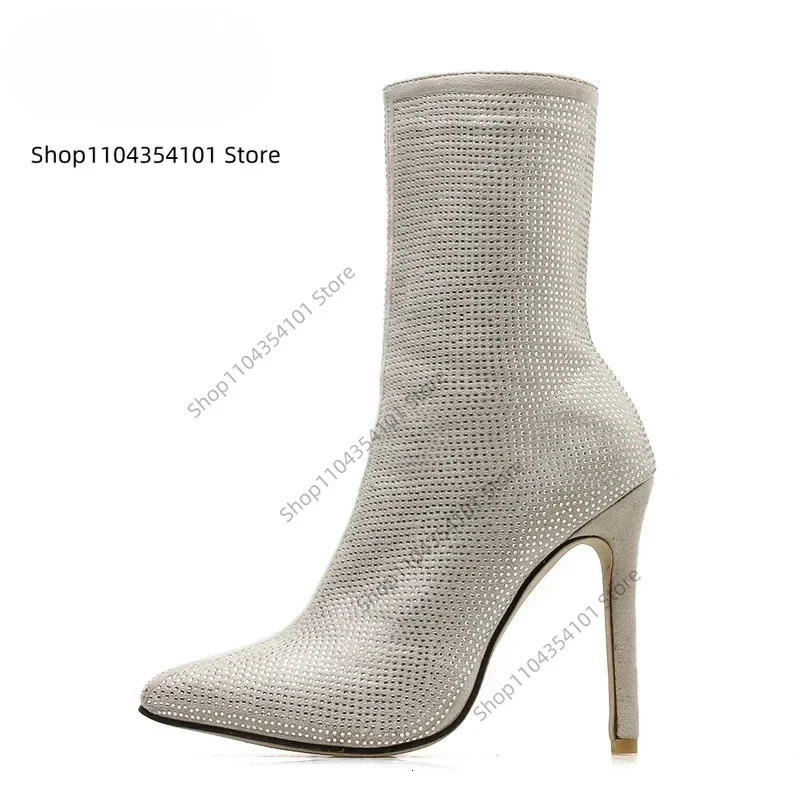 Spring Banquet Sexy Shiny Crystal Rhies Womens Ankle Boots High Heels Nightclub Modern Booties For Females Shoes 250220