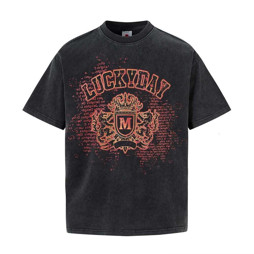 High Street Vintage Crack Letter Print Washed Cotton Summer Tshirts For Men Round Neck Loose Casual Top Tees Oversized
