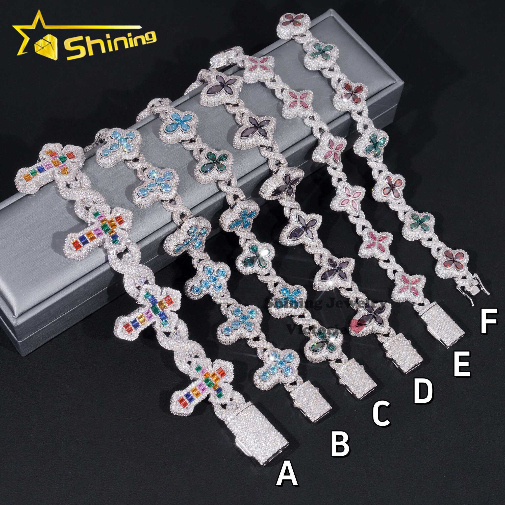 Hot Sale Multiple Options Flower Cross Clover Fancy Infinity Cuban S925 VVS Moissanite Diamond Cuban Link Bracelet Mens Jewelry