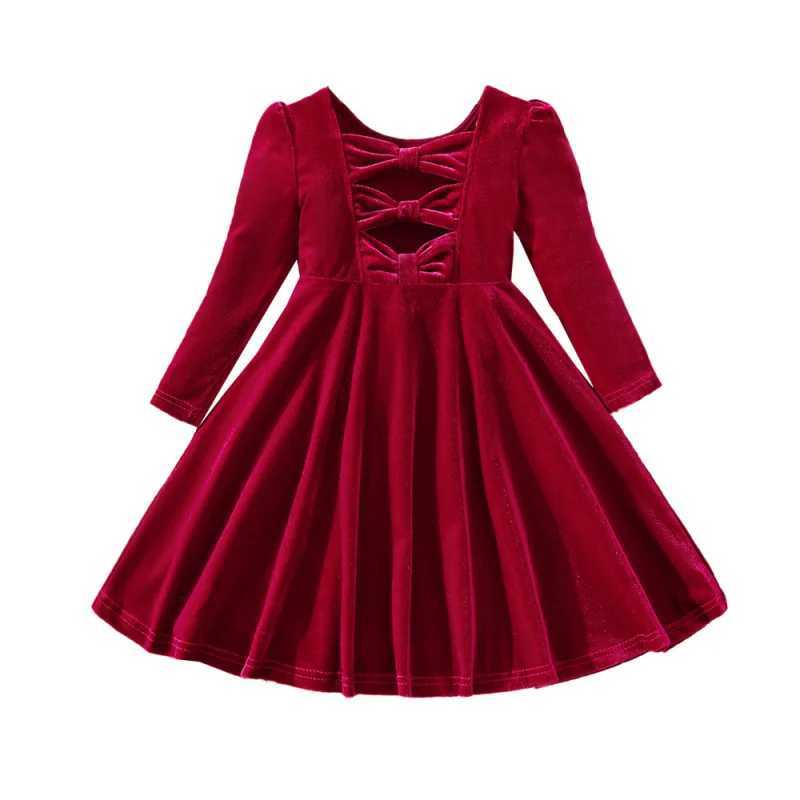 2024New Girls Autumn and Winter Velvet Bow Christmas Princess Dress Z250214