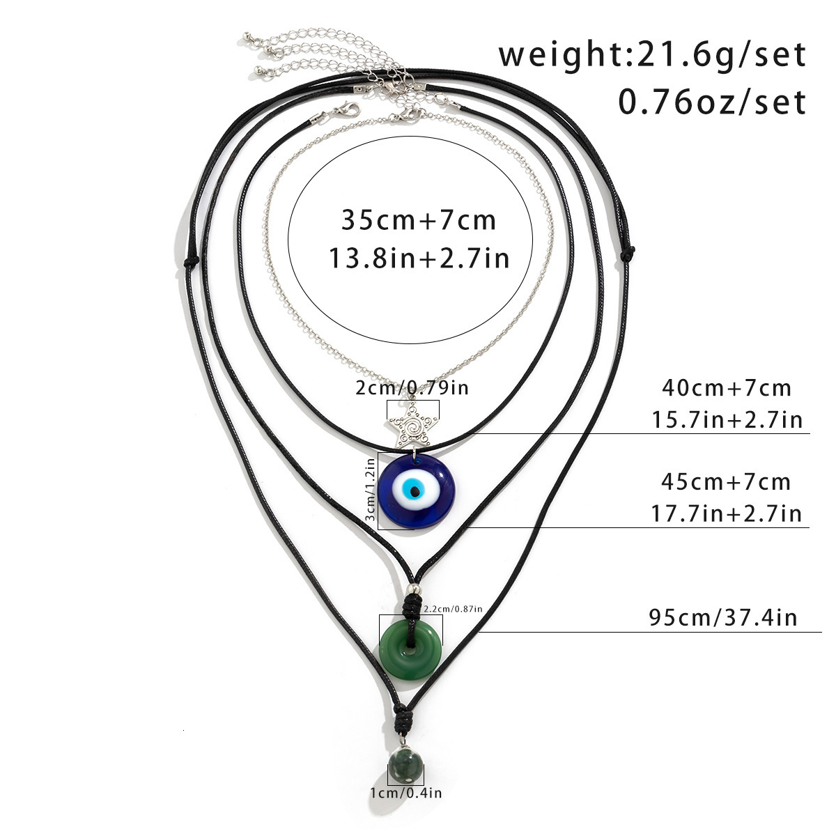 Blue Devil Eye Millennium Vacation Wax Thread Beaded Necklace Jewelry for Women