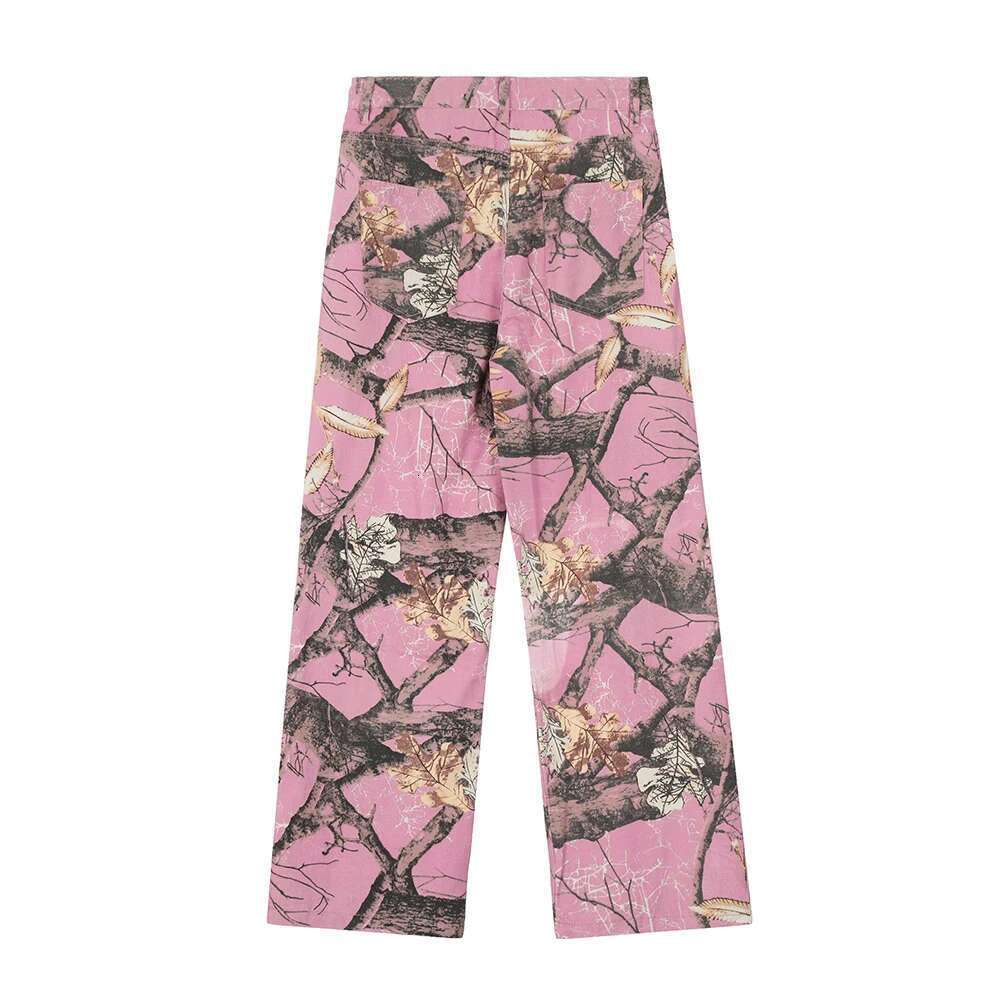 Haruku Branches Patchwork Baggy Cargo Pants For Men And Women Streetwear Straight Retro Casual Denim Trousers Oversized