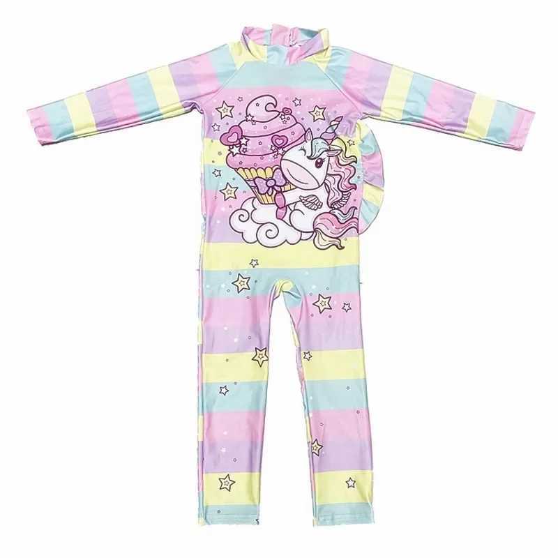 Kids Wet suit Long Sleeve Surfing Suit Rainbow Star Diving Snorkeling Swimming Jumpsuit Dive Swimwear Girls With Cap Z250214