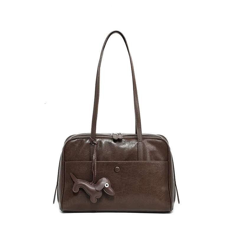 Autumn And Winter Women's High-End Hand-Held Pillow Retro Vegetable Tanned Cowhide Large Capacity Shoulder Bag