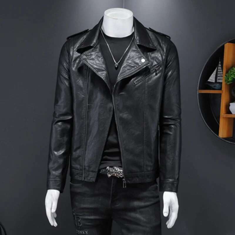 Classic Motorcycle Jackets Men Natural Cowhide Thick Moto Winter and Autumn Man Leather Jacket Waterproof