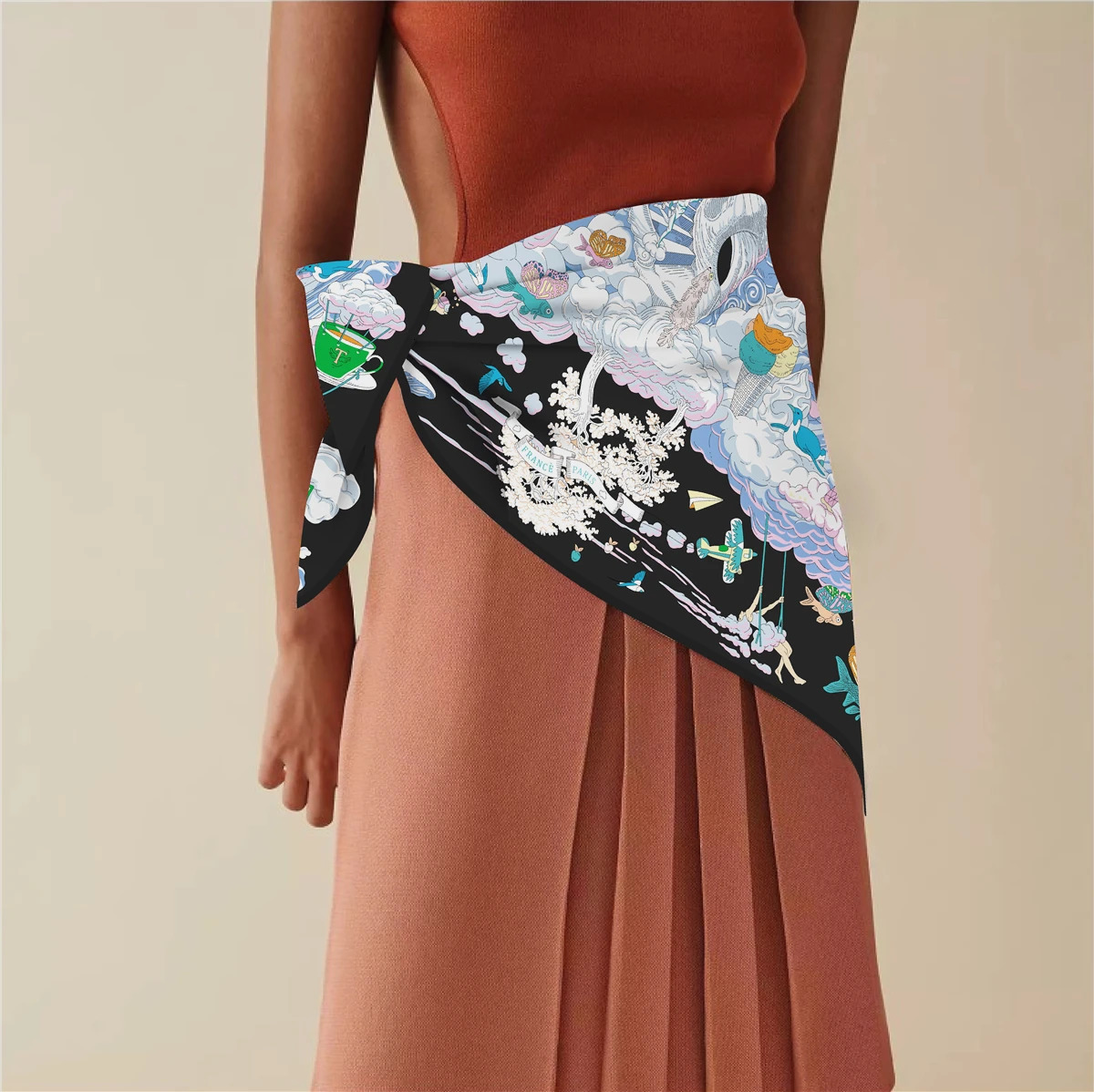 90cm Rabbit Horse Twill Silk Scarf Shawl Square Scarf Women Hijab Bandana Foulard Neckerchief Head Scarves 250213