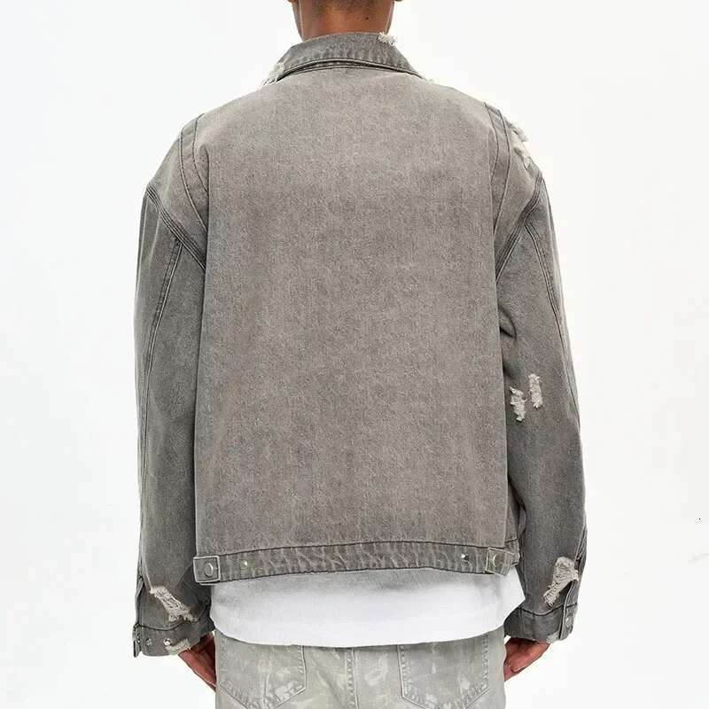 Haruku Ripped Washed Vintage Baggy Denim Jacket For Men And Women Streetwear Lapel Windbreaker Autumn Jeans Coat Oversized