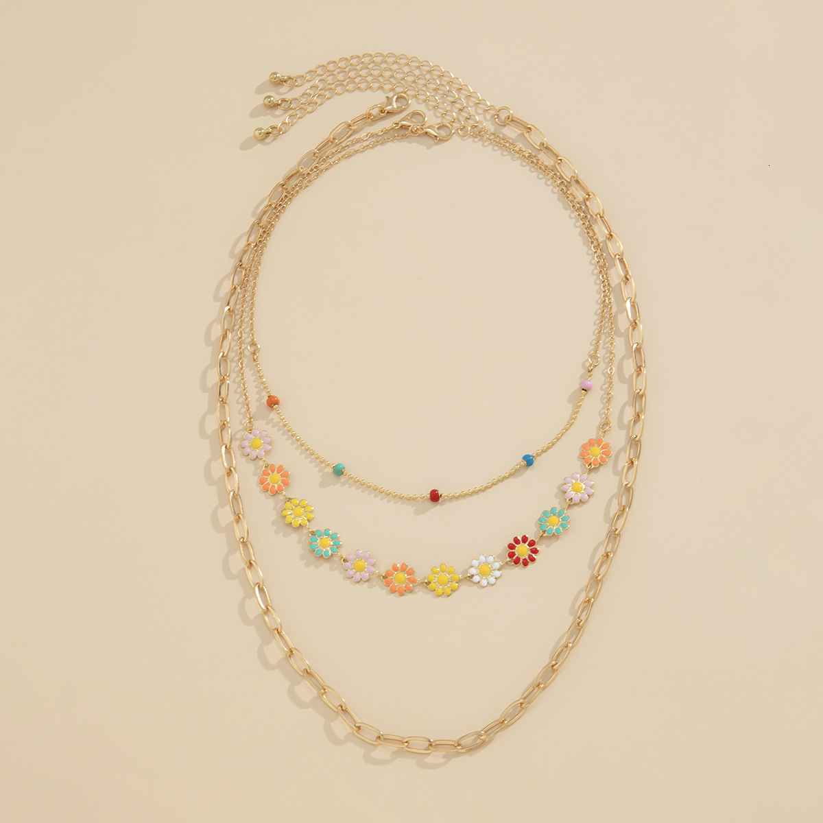 women fashion Jewelry minimalist ethnic style colorful small daisy trendy hip-hop metal necklace