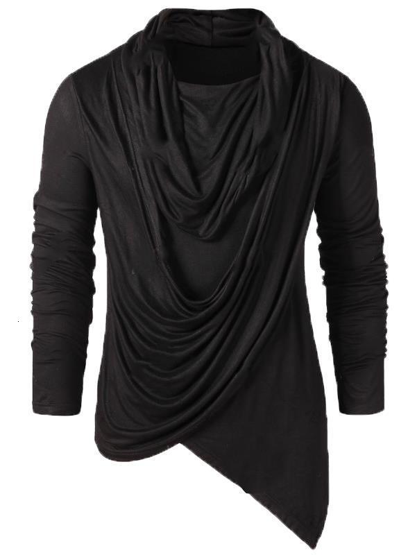 Mens new solid color splicing pile neck T-shirt 201118