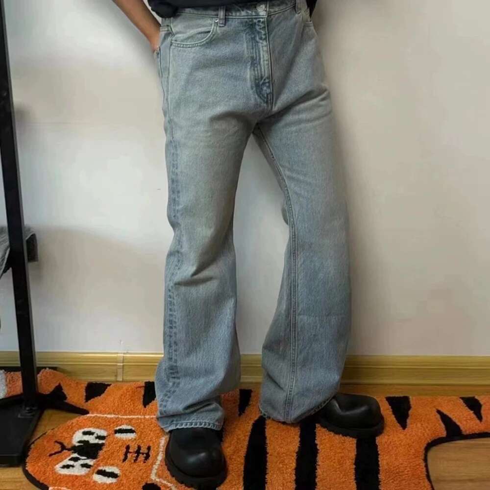 Vintage Washed Blue Solid Boot Cut For Men And Women Straight Baggy Denim Trousers Ropa Hombre Loose Casual Flare Jeans Pants