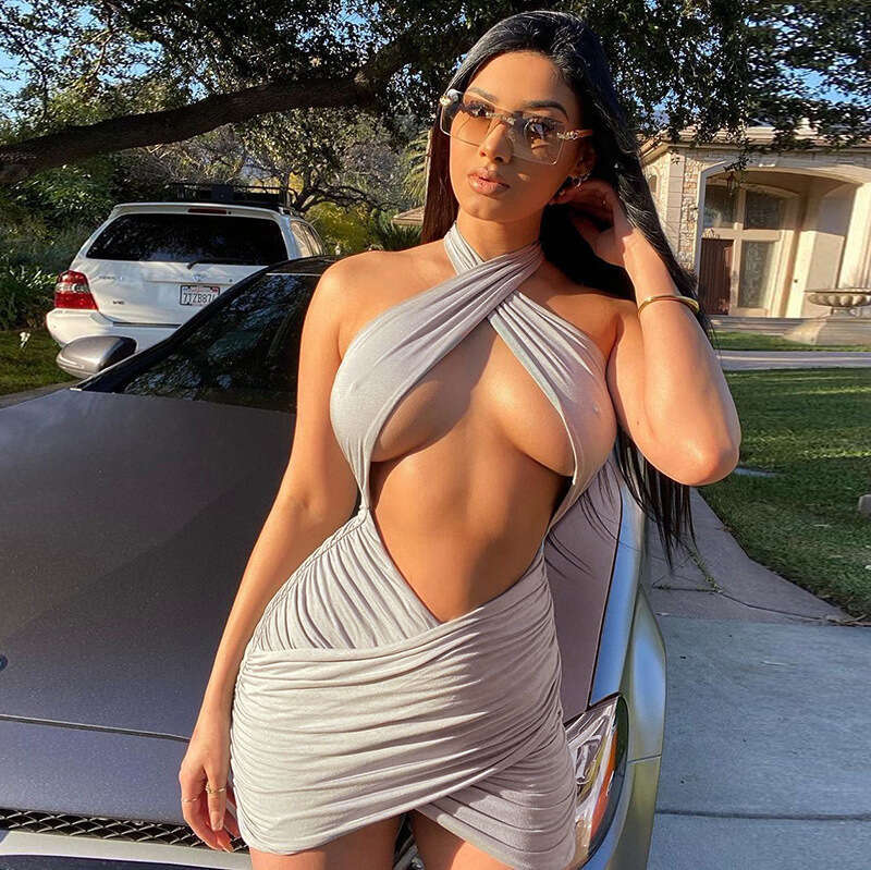 European and American spring sexy backless hanging neck hollow dress women's wholesale 2025 new casual versatile fashion clothing