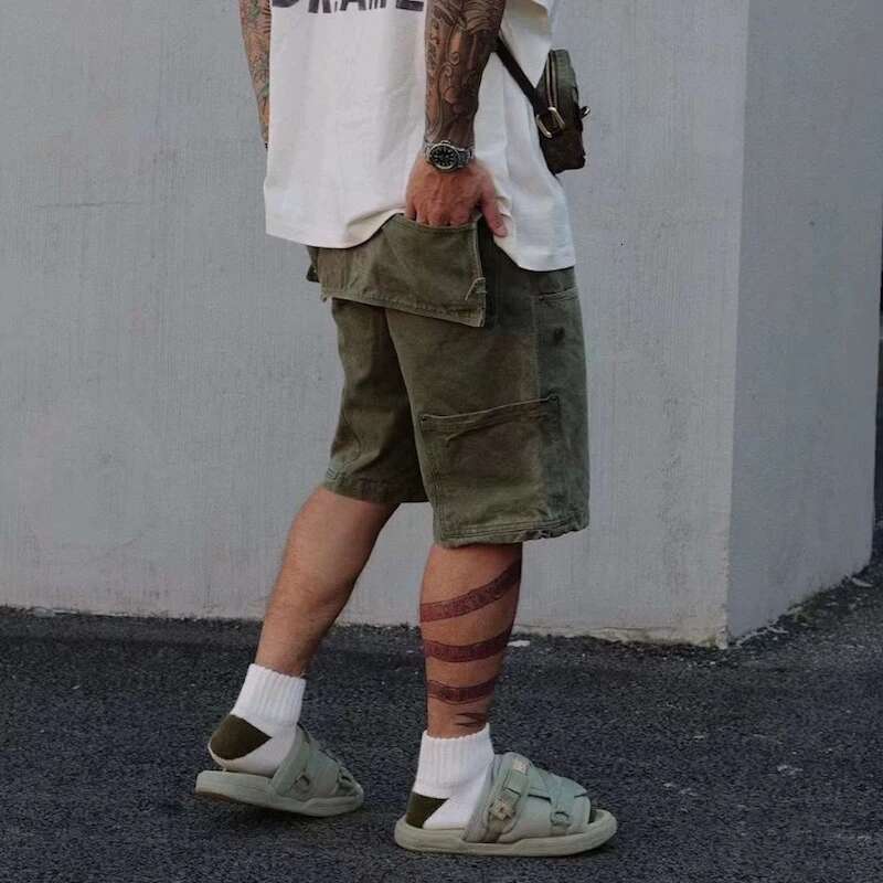 Detachable Functional Multi-Pockets Summer Cargo Shorts For Men Straight Wide Leg Baggy Casual Knee Length Pants