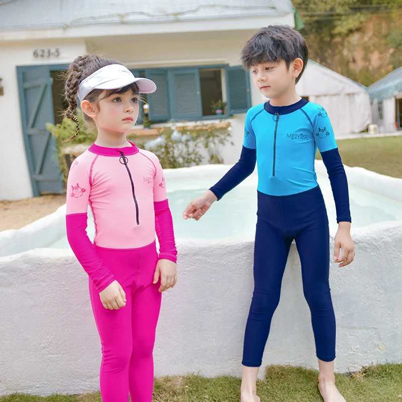 Fashion Swimming Custome Suit For Kids 2024 One Piece Longsleeve Swimsuit Child Full Body Bathing Suit Z250214