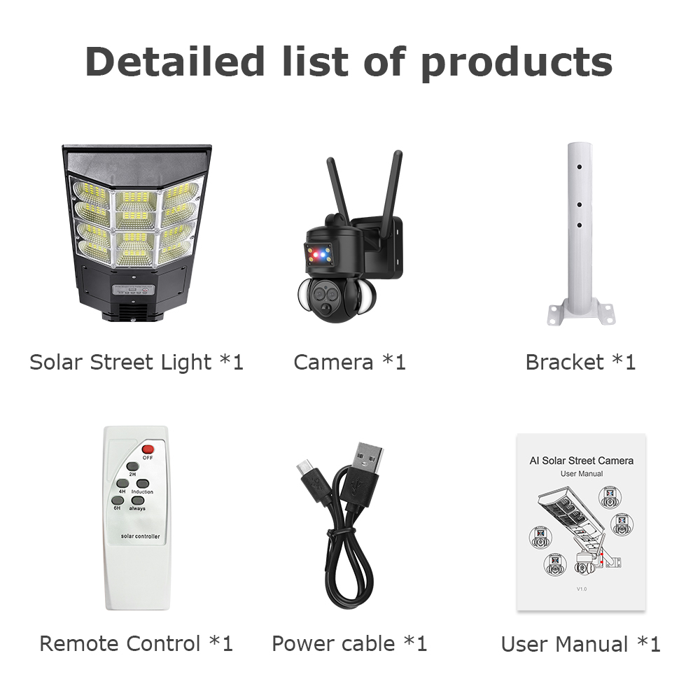 3K 6MP Solar Battery Street Light Camera 4G SIM Outdoor 360° WIFI Solar Security Camera PIR Monitor Night Vision CCTV