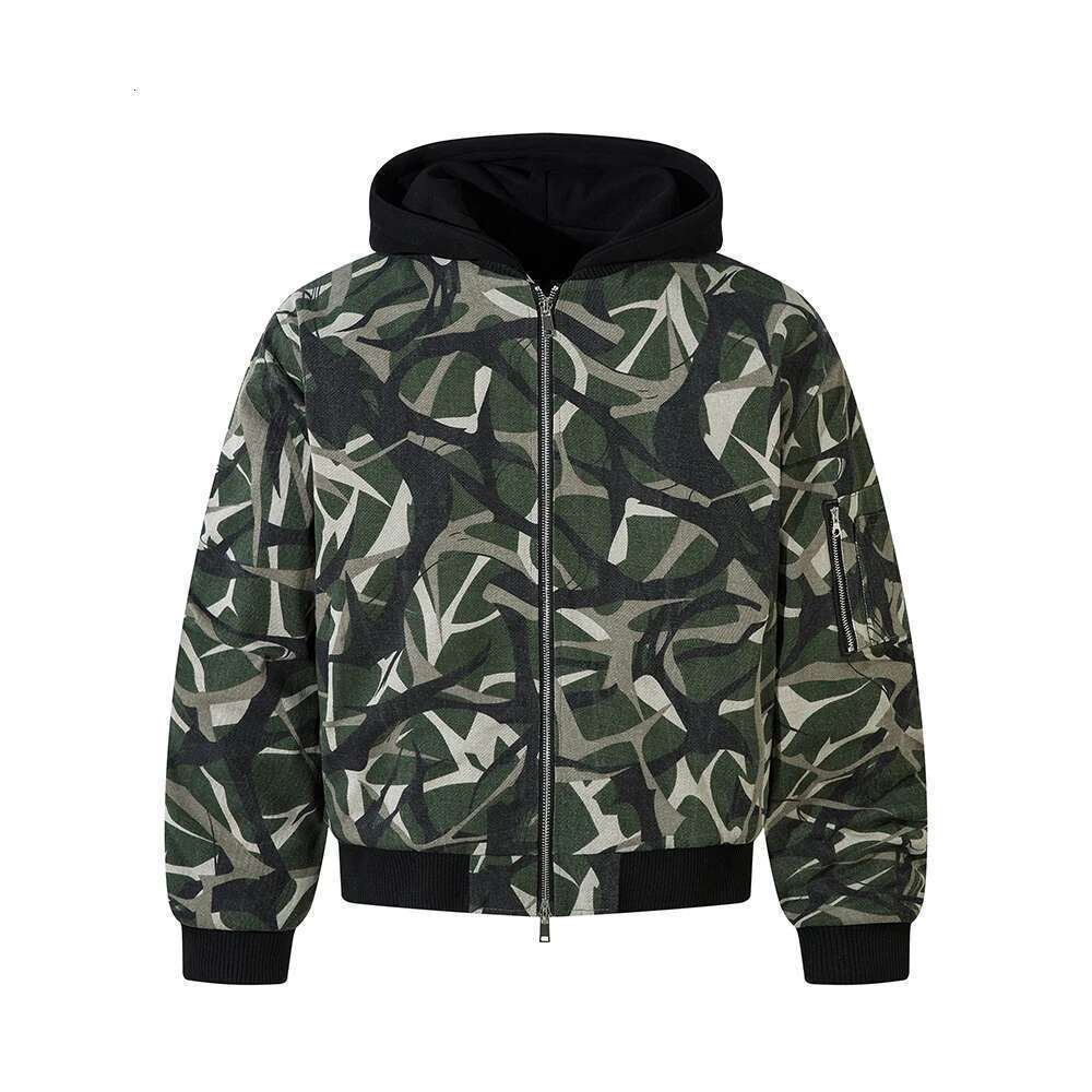 Fake Two Pieces Thick Windbreaker Zipper Hooded Cotton Padded Jacket Mens Outwear Casual Winter Coat Oversized Loose Clothes