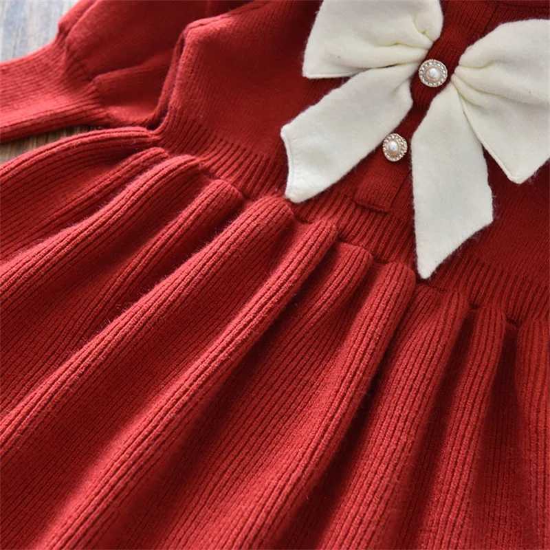 Long Sleeve Girls Winter Dresses 2023 New Warm Knit Sweater Kids Red Christmas New Year Par Princess Gown 1-8 Yrs Baby Vestido Z250214