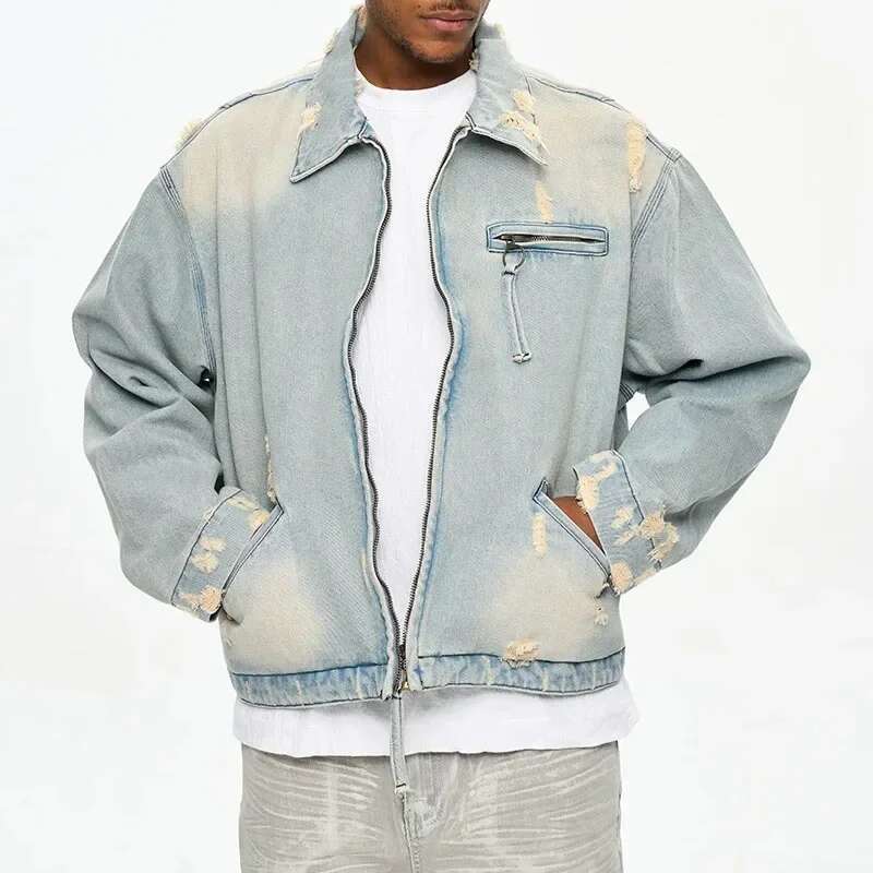 Haruku Ripped Washed Vintage Baggy Denim Jacket For Men And Women Streetwear Lapel Windbreaker Autumn Jeans Coat Oversized
