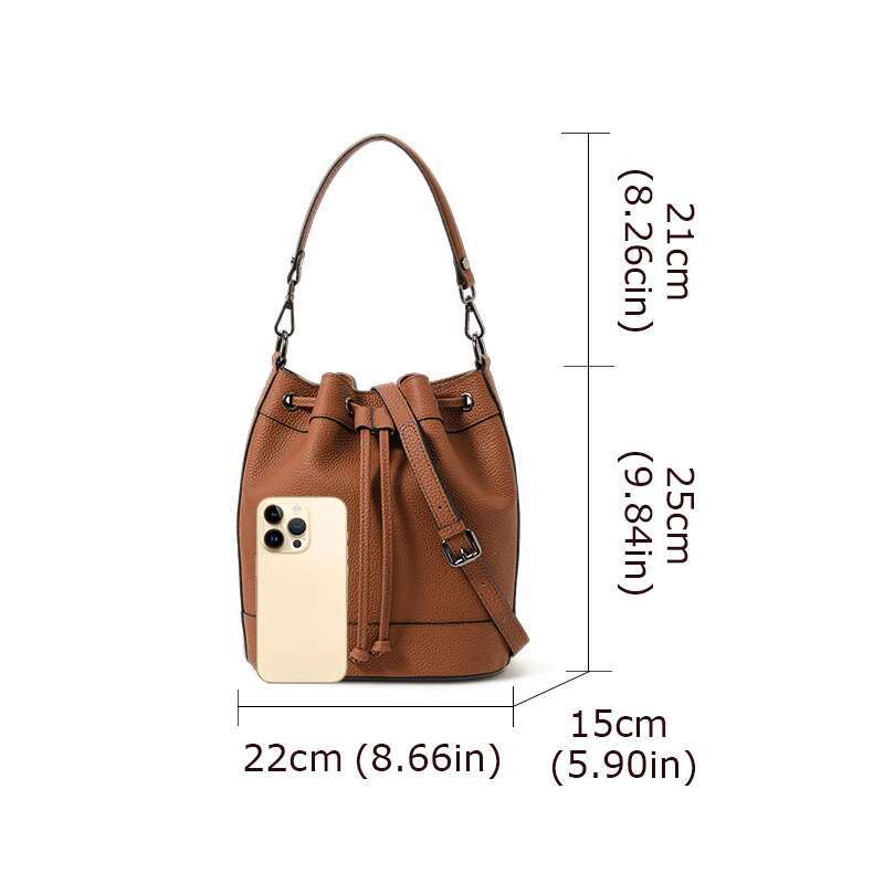First-Layer Crystal Vegetable Tanned Cowhide Balloon 2025 New Niche Design Retro Drawstring Mini Hand Bucket Bag